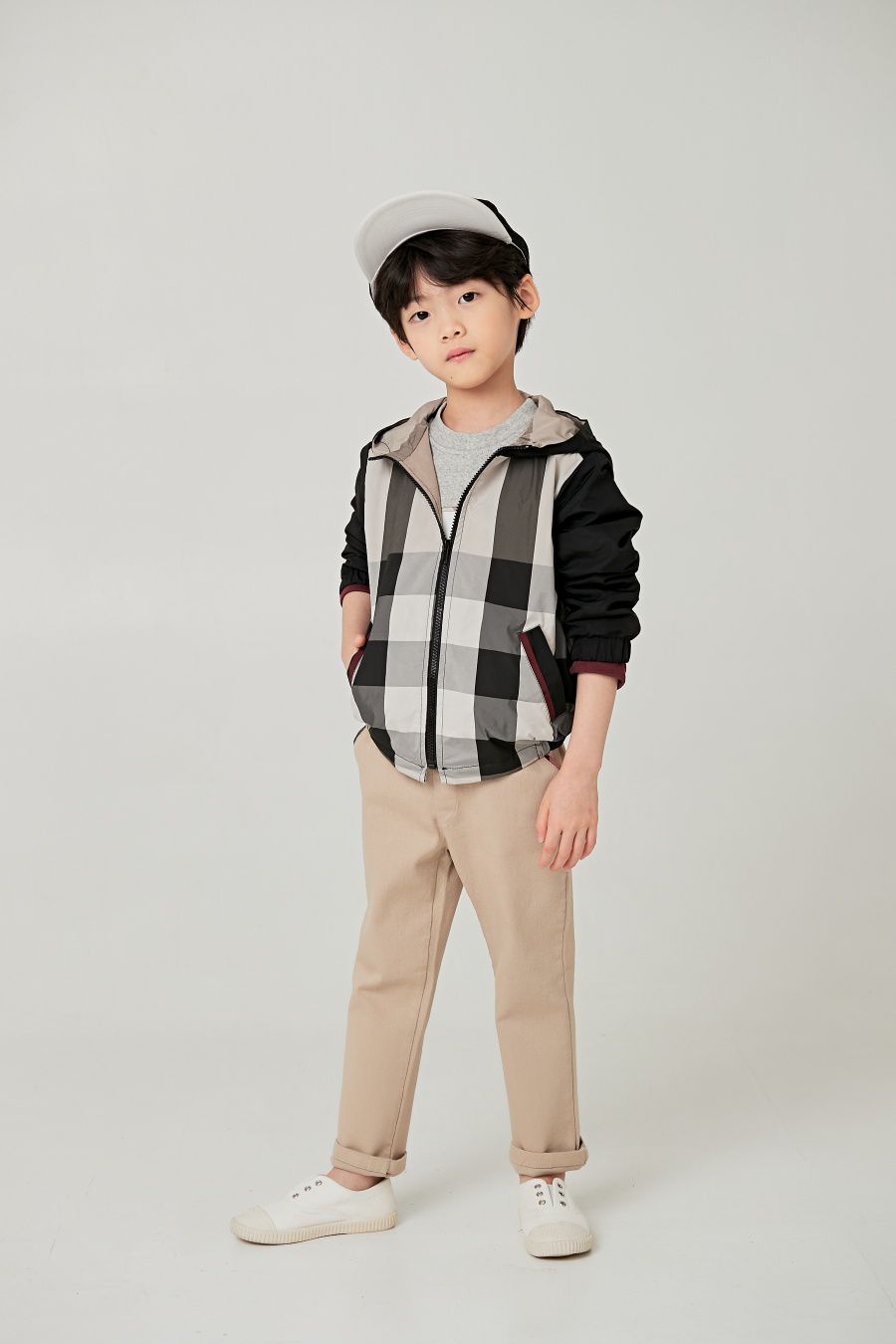 韓國 Coco Bang - 格紋連帽夾克(薄款)-黑