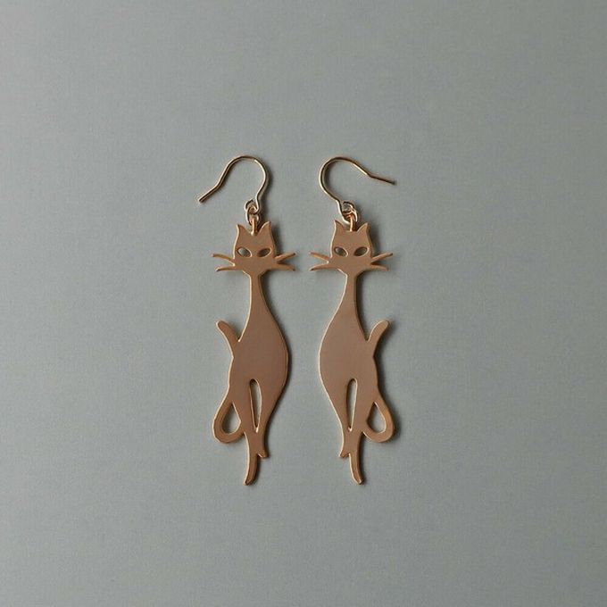 日本 Melody Accessory - 日本製 神秘貓咪造型耳環-金