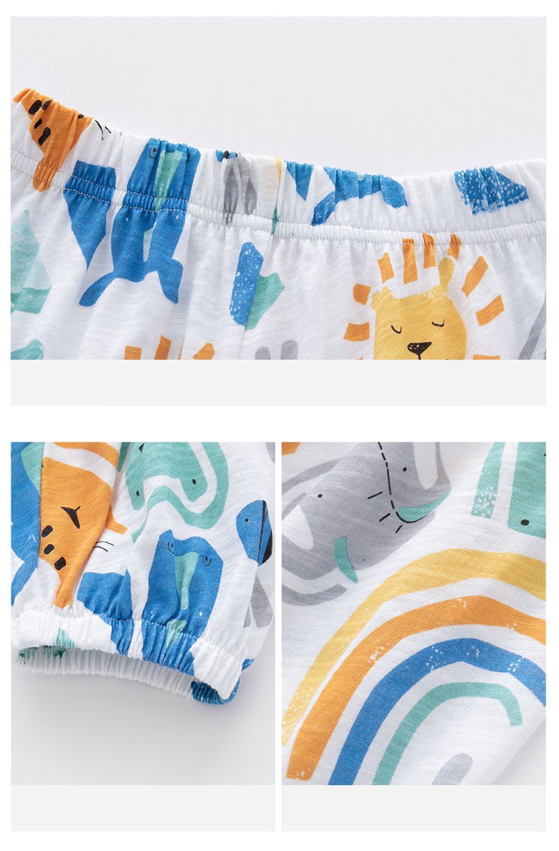 純棉束口長褲/防蚊褲-動物世界-白色