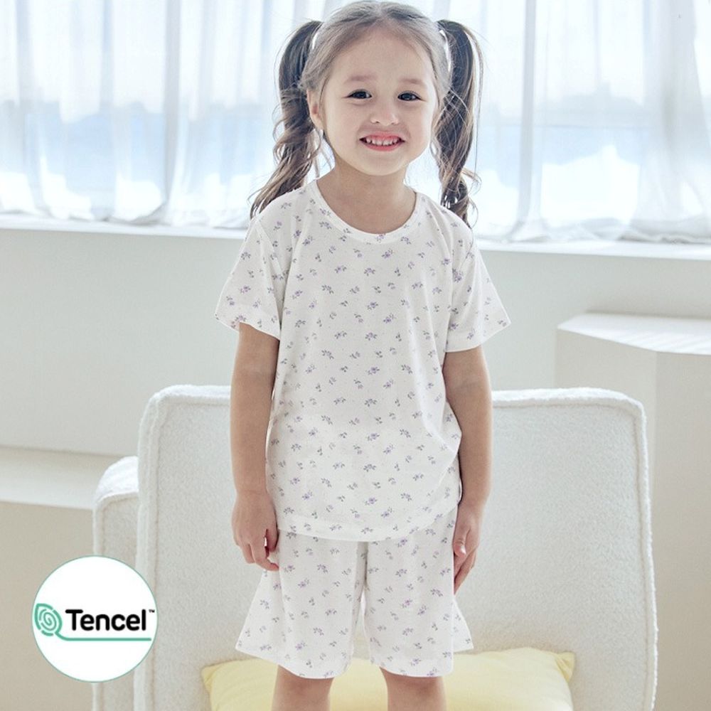 天絲莫代爾透氣短袖家居服-寧靜薰衣草-米白