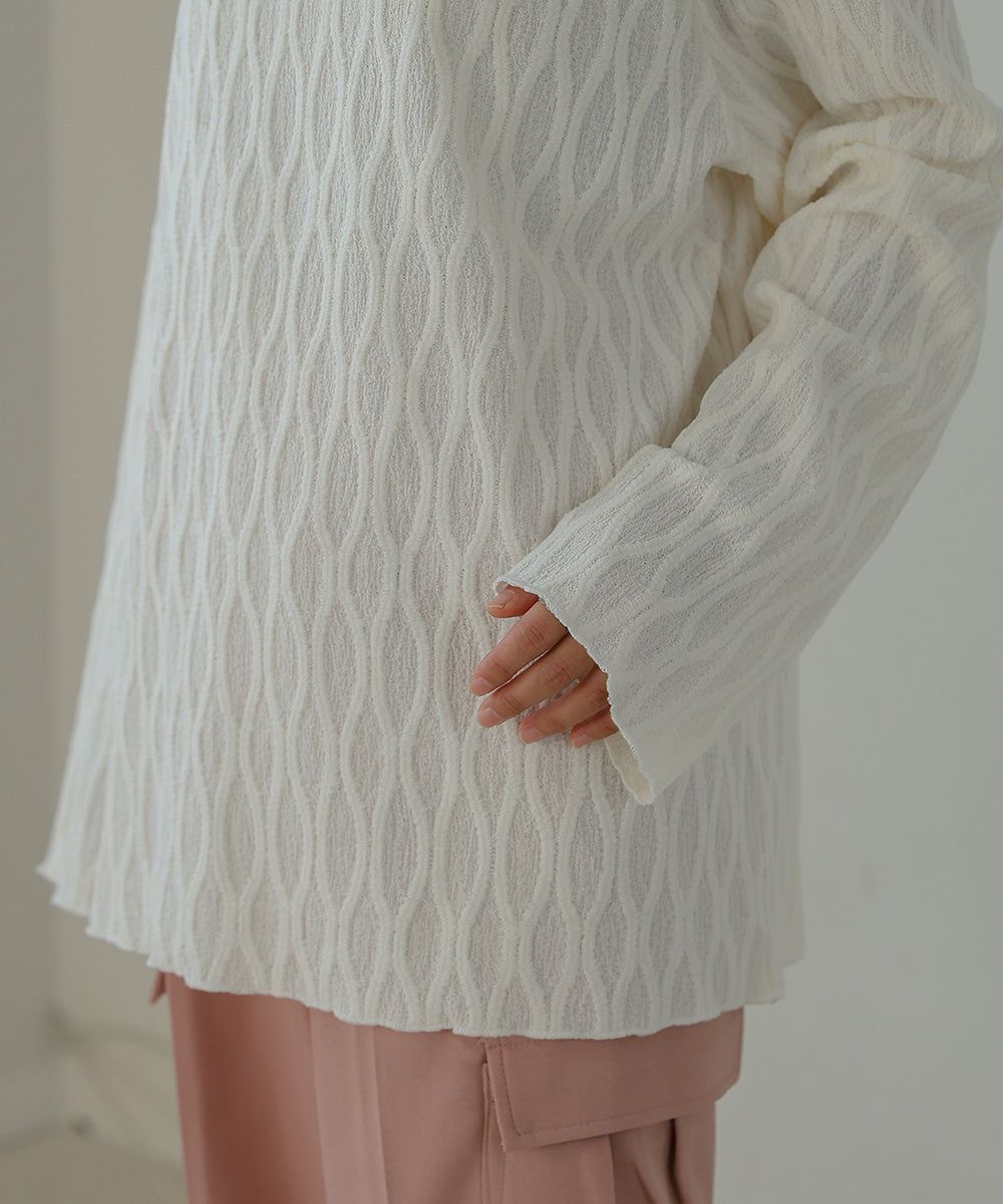 日本 Bab - 質感波紋薄長袖上衣-黑