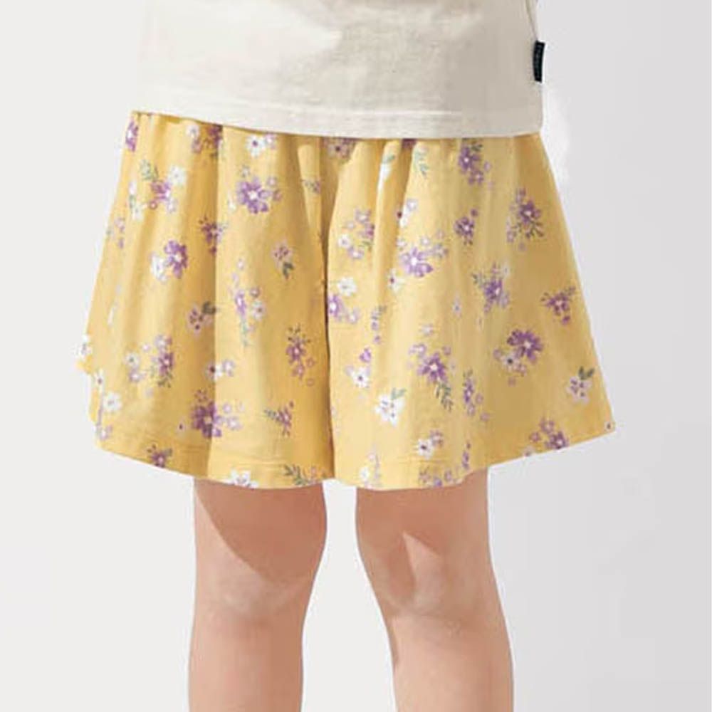 GITA 純棉薄涼傘狀短褲-花朵-黃