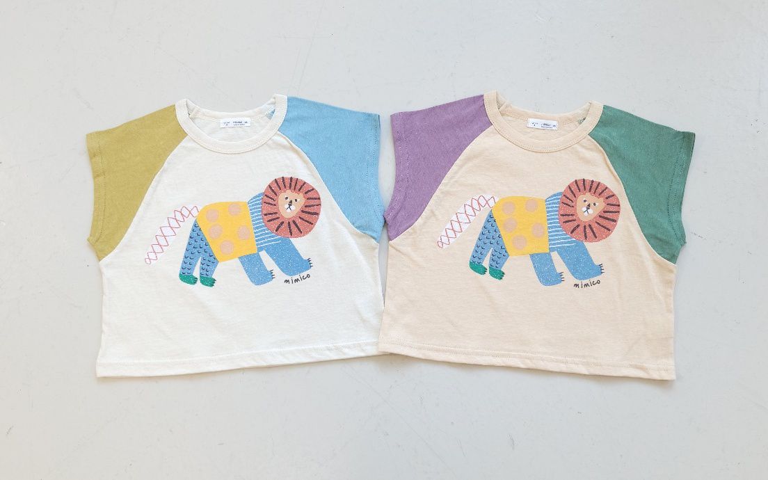 韓國 Mimico - 三色獅子圖樣上衣-紫X杏X綠