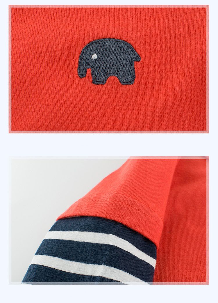 純棉長袖上衣-條紋簡約大象-白色