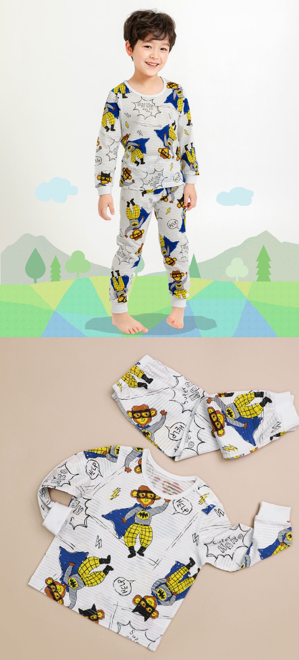 韓國 Mellisse - 韓製輕薄透氣9分袖家居服(無螢光棉)-猴子超人