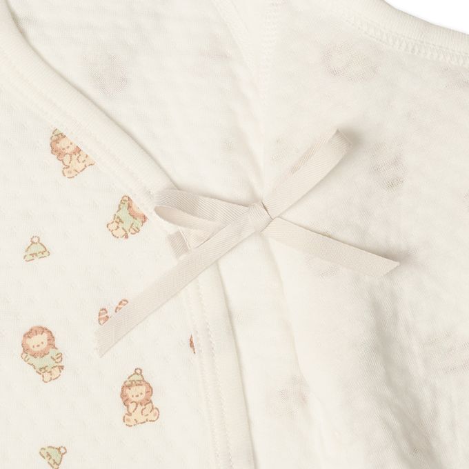 akachan honpo - 長袖新生兒內衣4件組-按扣款 保暖鋪棉 獅子-黃色 (50~60cm)