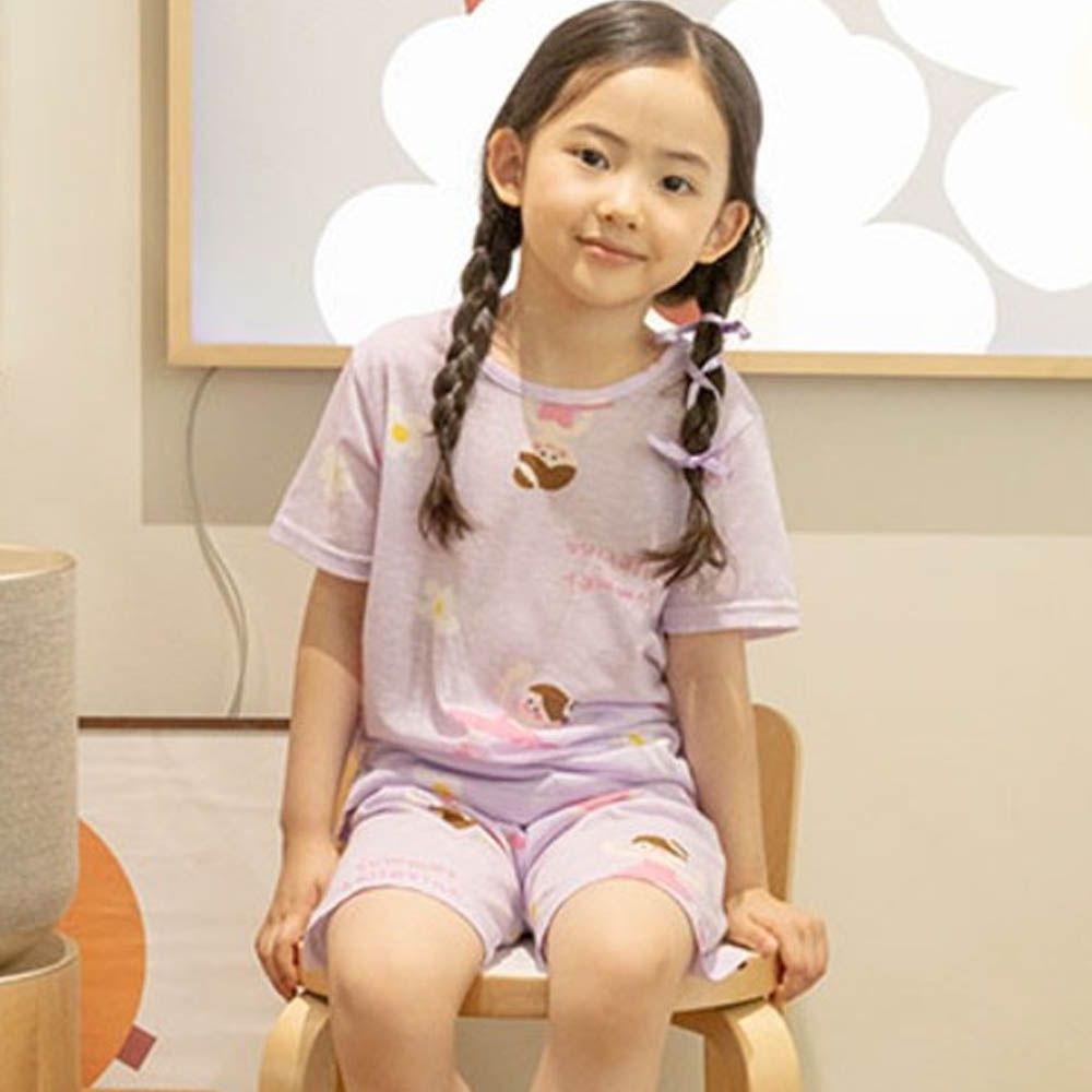 透氣嫘縈短袖家居服-芭蕾女孩-淡紫