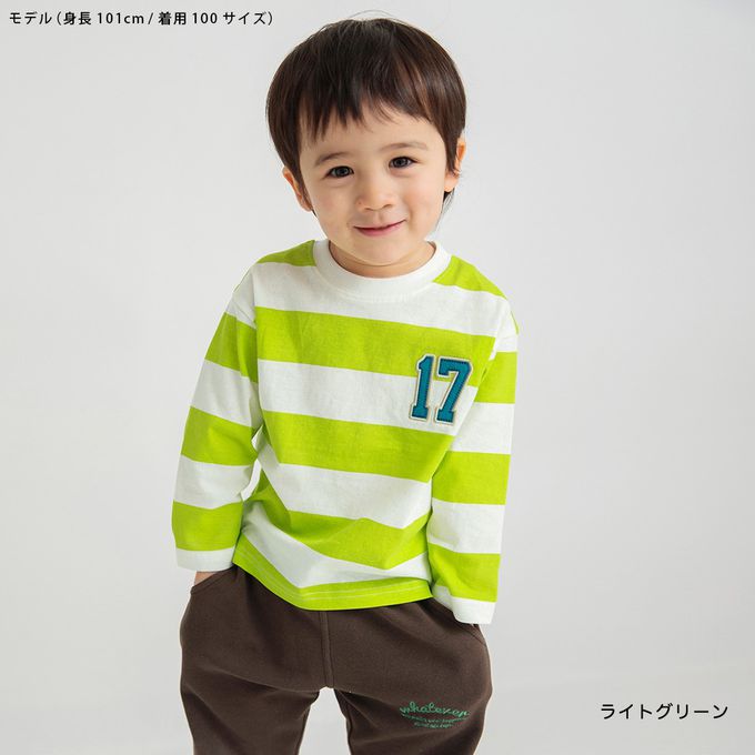 日本 BRANSHES - 休閒粗橫條落肩長袖上衣-數字-黑