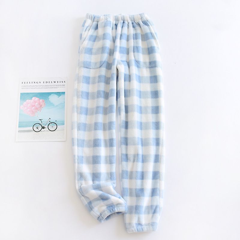 法蘭絨暖暖家居褲(束口款)-格紋-黑+白-女款