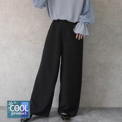 日本女裝代購 - 接觸涼感 腳長效果抗皺休閒寬褲-黑