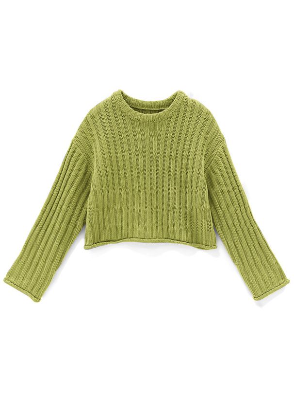 日本 GRL - 圓領坑條短版針織上衣-米杏 (F)