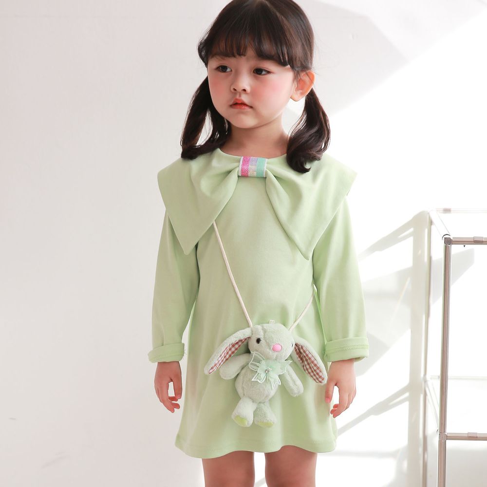 韓國 Coco rabbit - 兔子娃娃包包蝴蝶結造型領洋裝-青檸綠