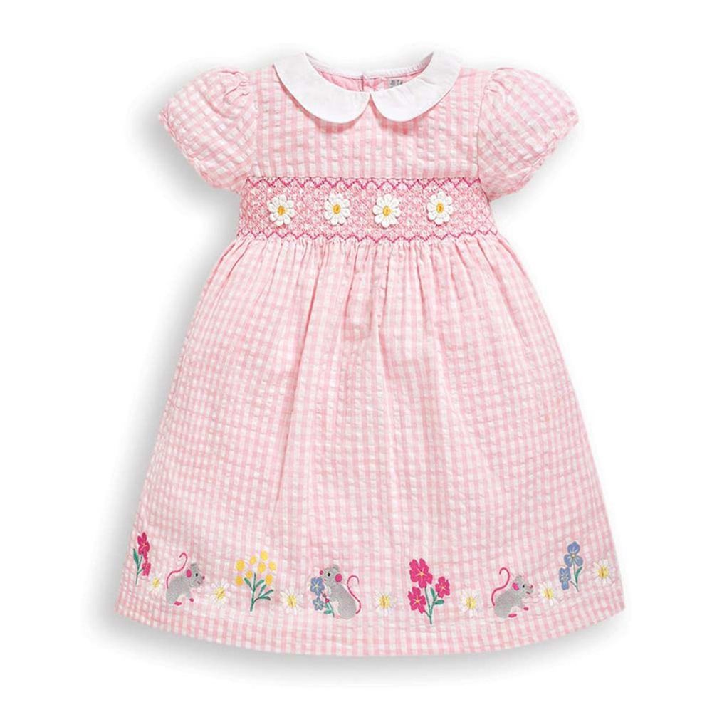 英國 JoJo Maman BeBe - 超優質嬰幼兒/兒童100％純棉短袖洋裝-灰鼠樂園
