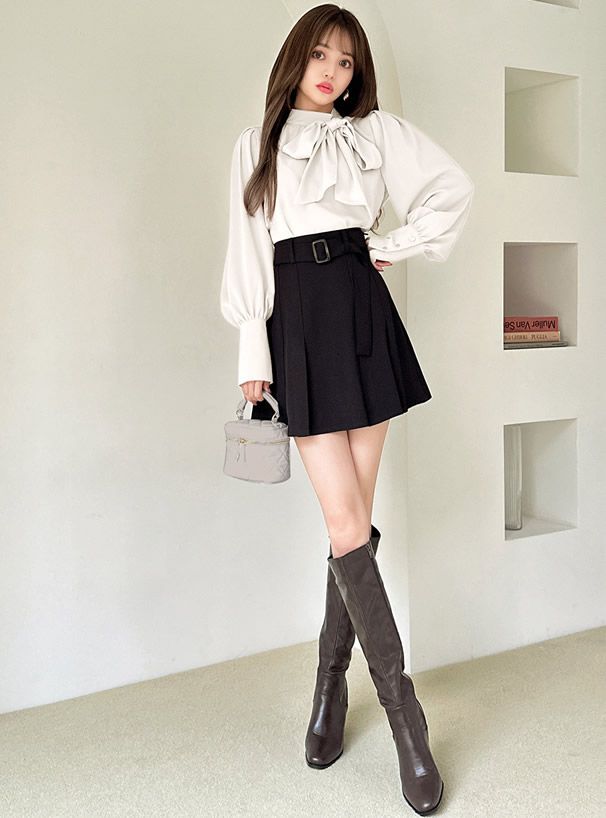 日本 GRL - 華麗側紐結澎澎袖上衣-櫻花粉