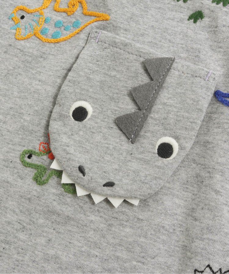 日本 BIT'Z - 彩色刺繡滿版恐龍短袖上衣-灰
