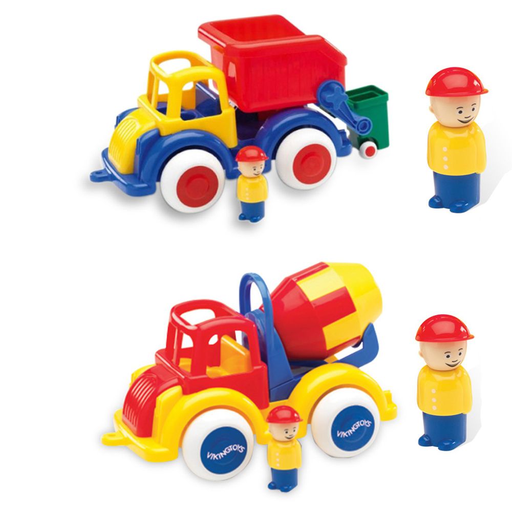 瑞典Viking toys - 【超值組】Jumbo28cm恰克回收車(含2隻人偶)+Jumbo28cm水泥車(含2隻人偶)