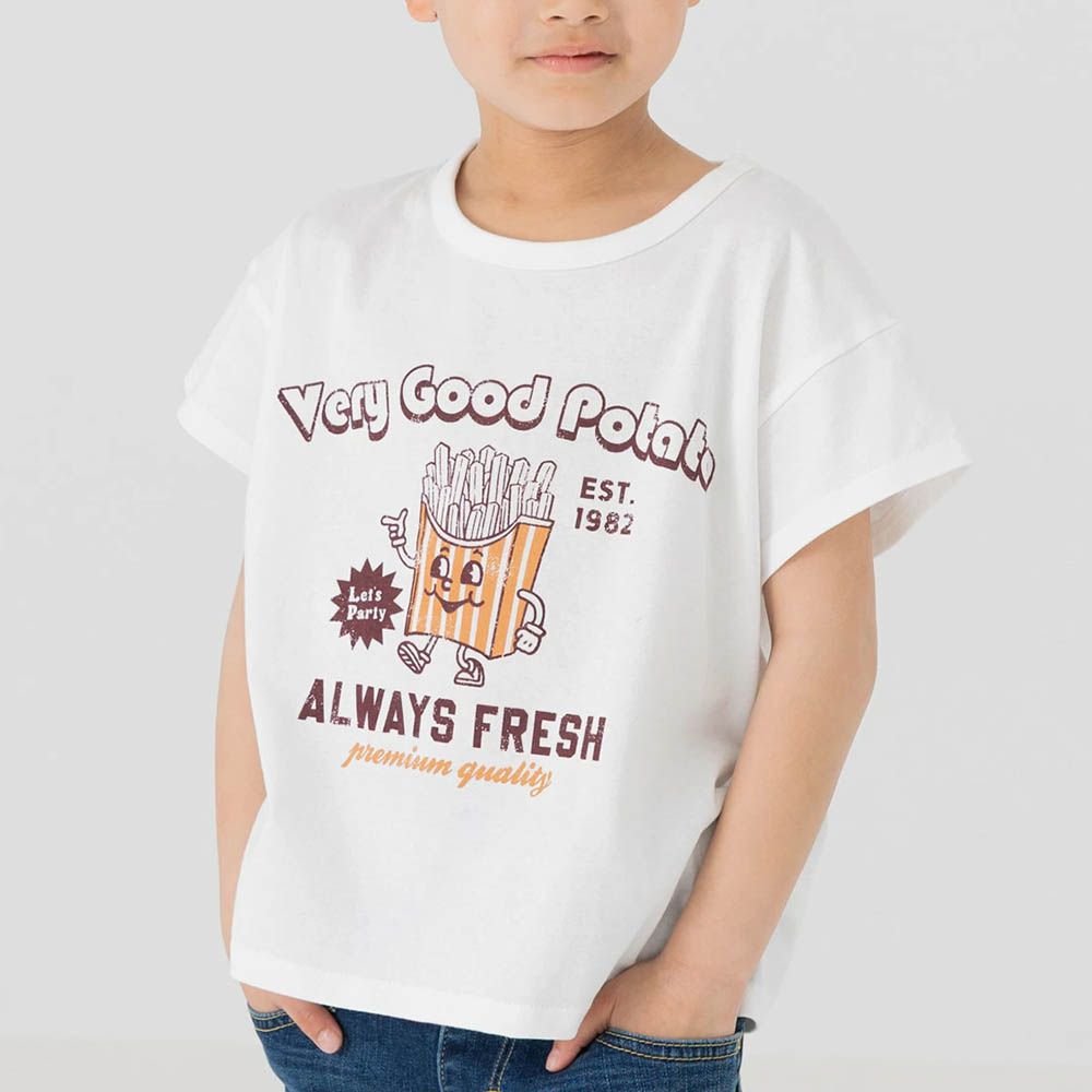 100%棉 可愛印花短袖上衣-薯條-白