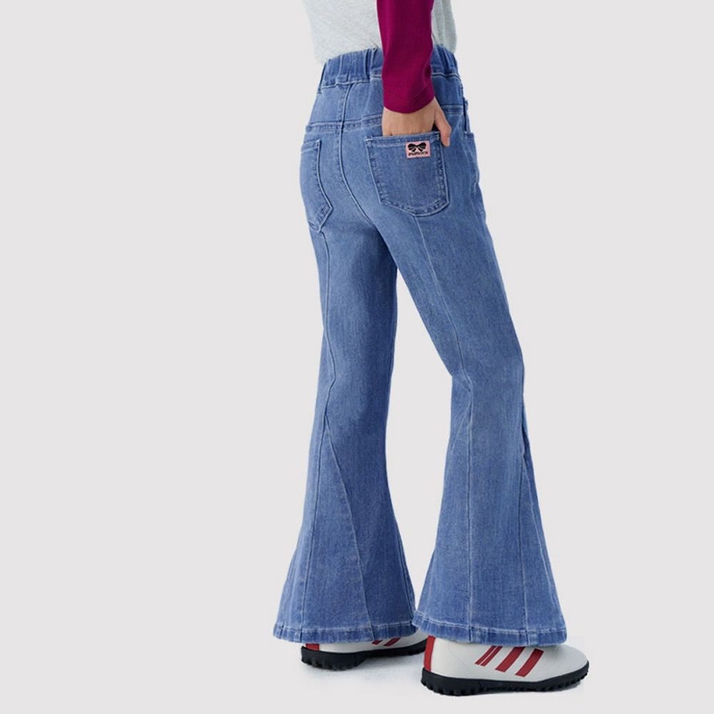 高腰彈力喇叭牛仔褲-藍色