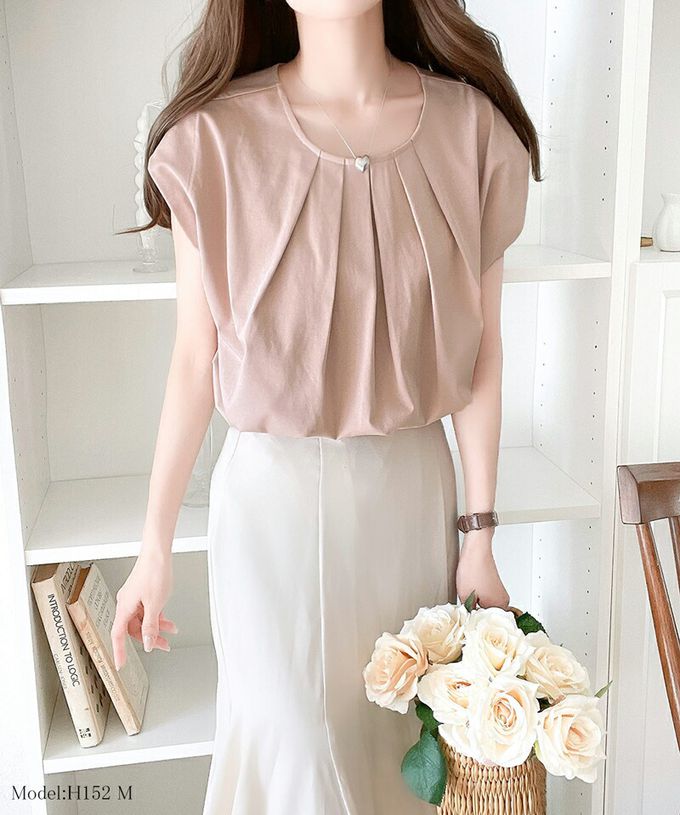 日本 Classical Elf - 接觸涼感 柔美皺摺法式袖上衣-白