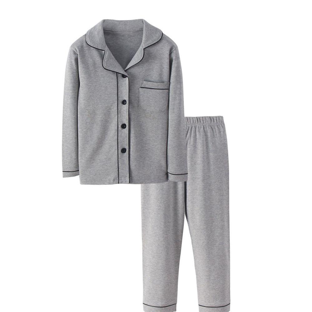 MAMDADKIDS - 純棉排扣睡衣套裝-灰色