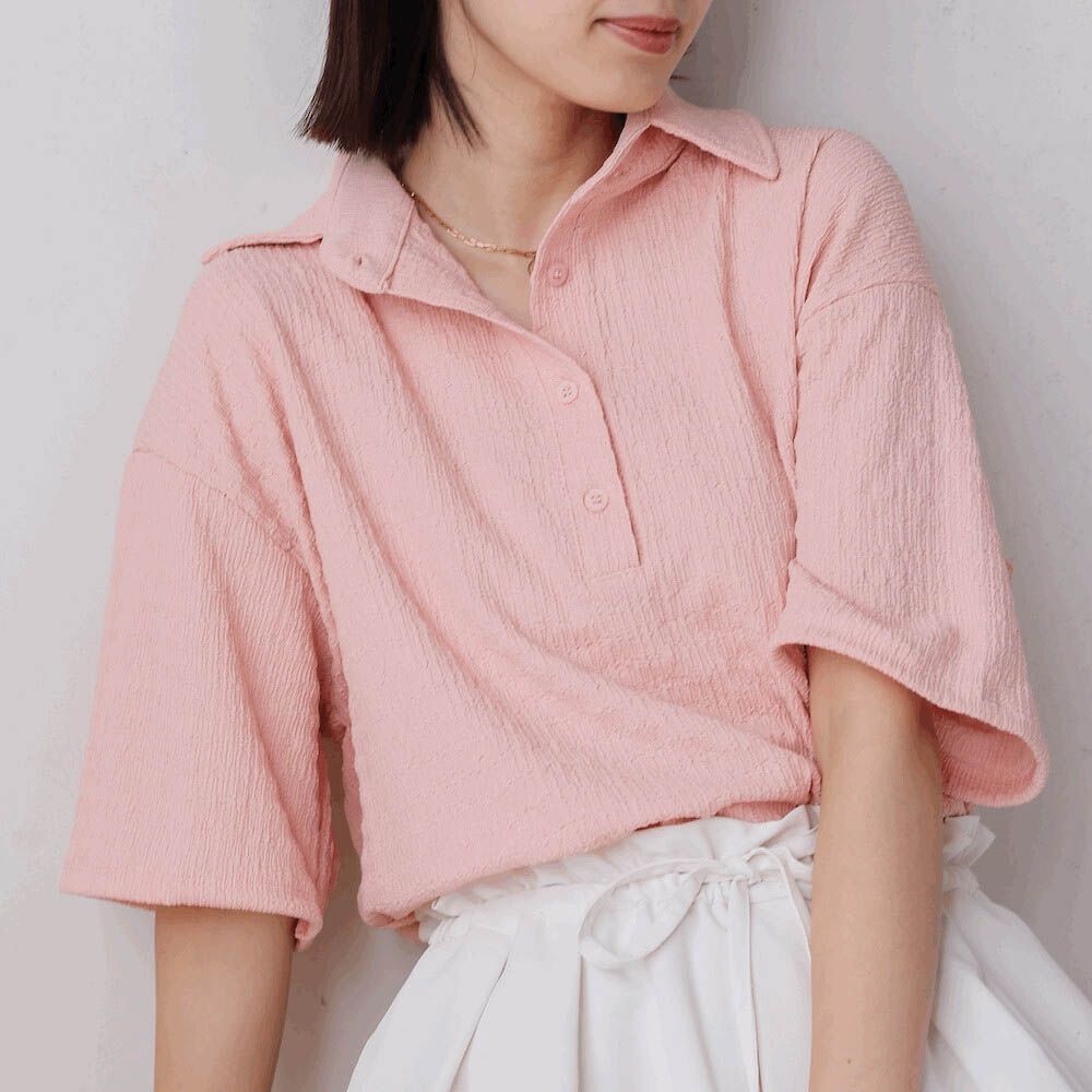 精緻紋理都會感五分袖上衣-粉紅