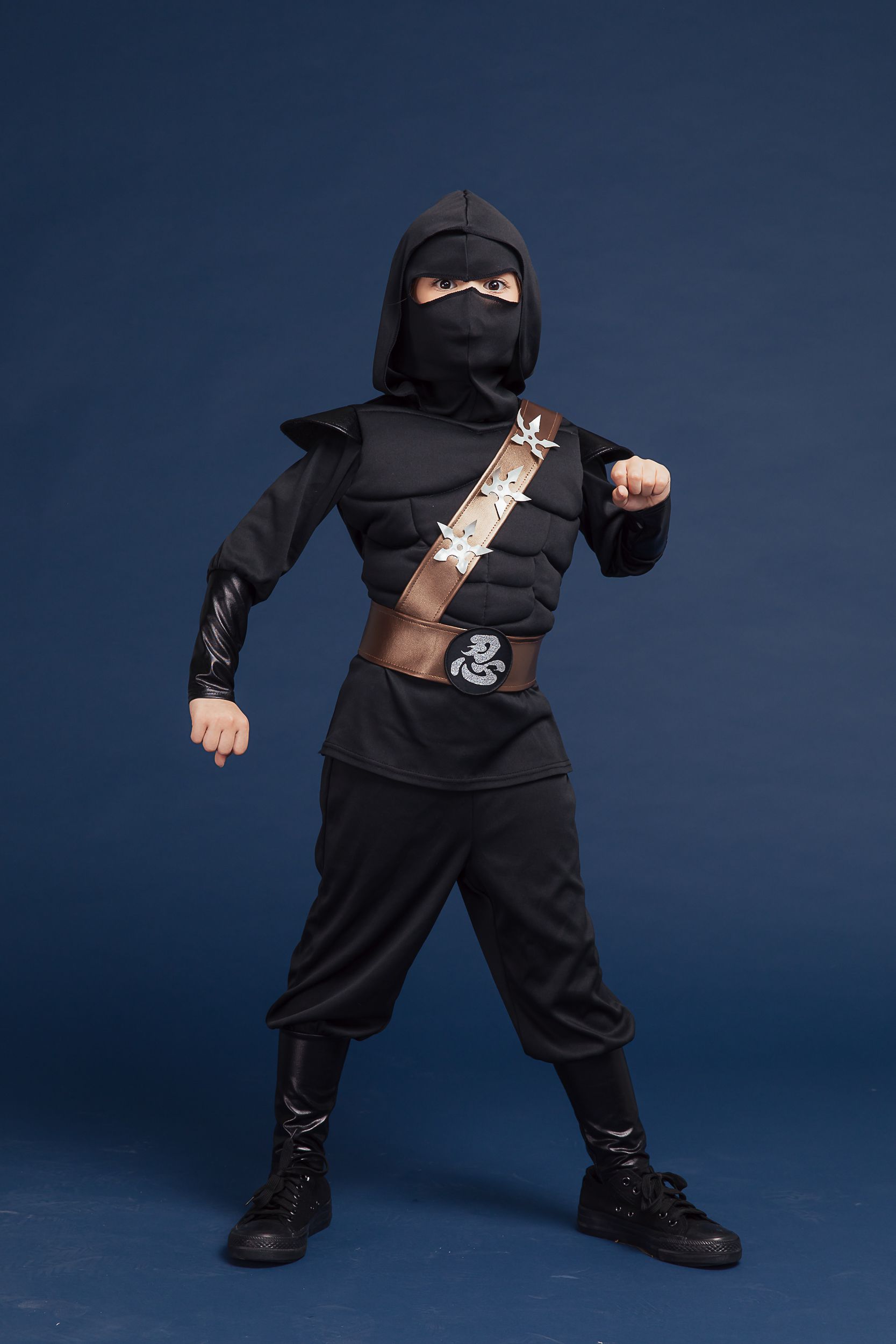 Love, Charlotte - 立體胸肌忍者-黑忍者褲裝-內含連帽上衣+褲子+面罩+腰肩帶.