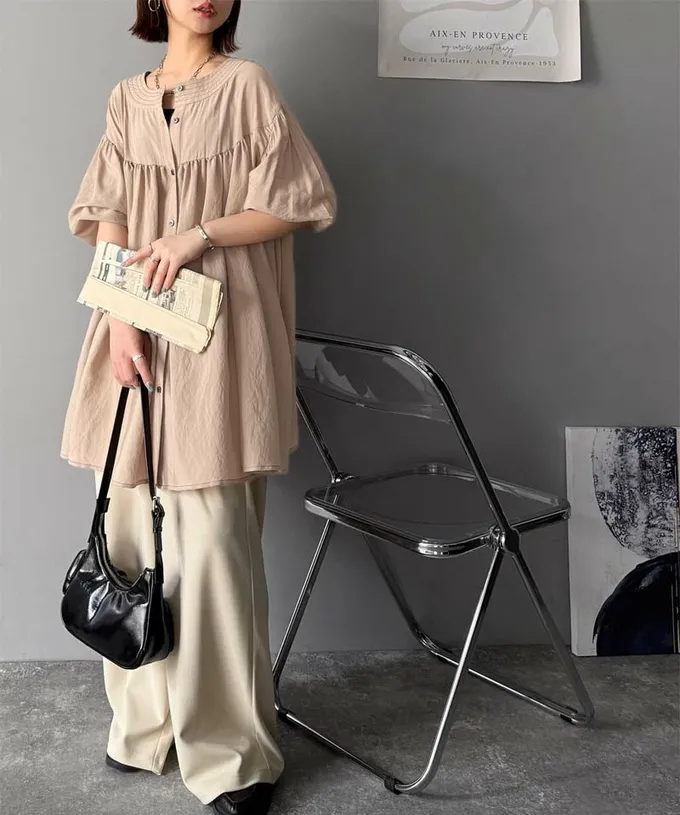 日本 Classical Elf - 前後2way飄逸感澎澎七分袖襯衫-黑