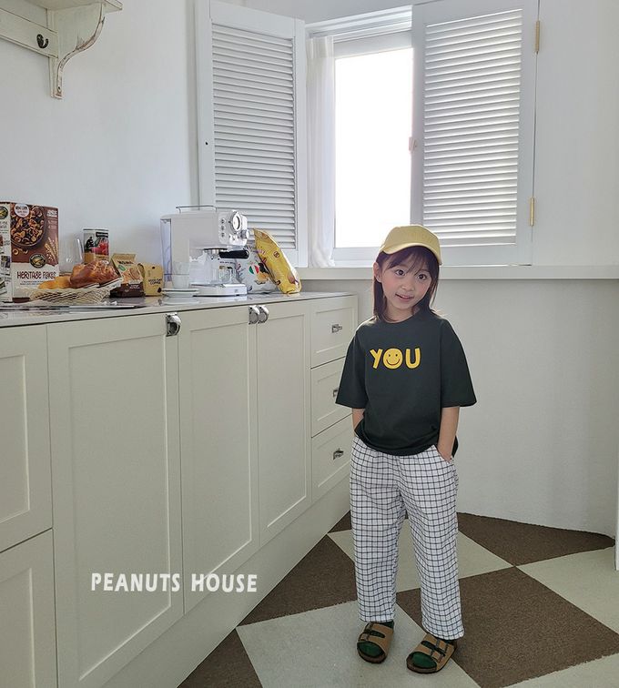 韓國 Peanuts House - YOU字圖案五分袖上衣-紅