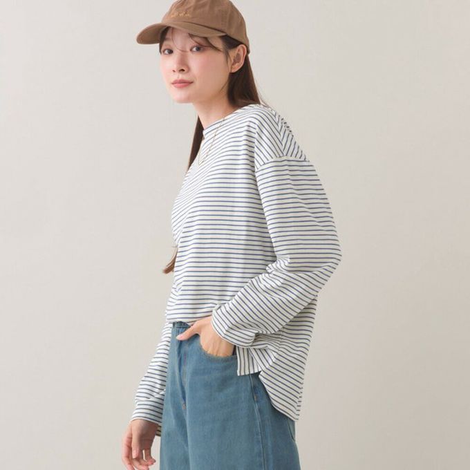 日本 OMNES - 100%棉 經典款細條紋長袖上衣-白底紅條紋