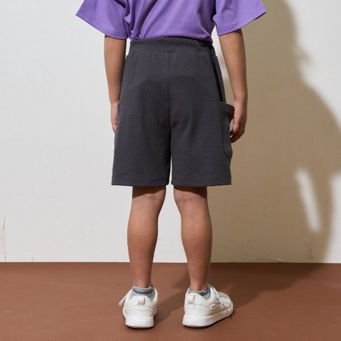 日本 b-ROOM - 柔款彈性大口袋素色短褲(4分丈)-灰杏