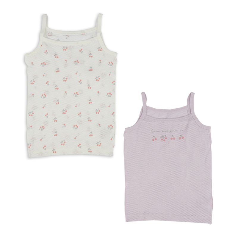 akachan honpo - 網眼細肩帶背心2件組-櫻桃-紫色