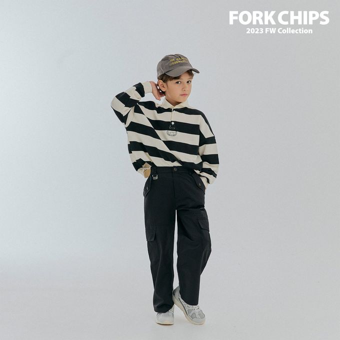 韓國 FORK CHIPS - 極簡翻領寬條紋寬鬆長袖上衣-象牙白X黑