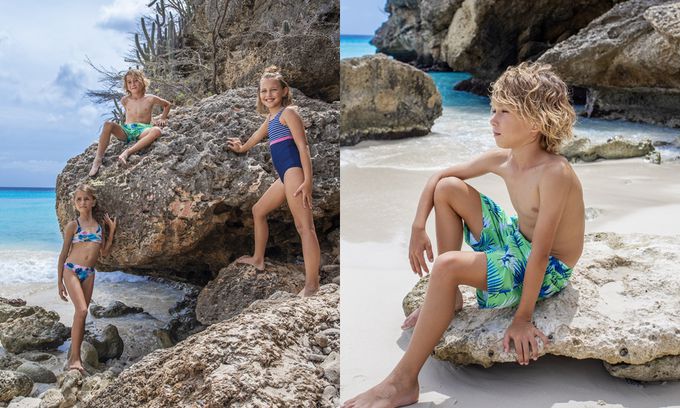 德國Playshoes - 抗UV防曬速乾男童海灘褲-綠葉夏威夷