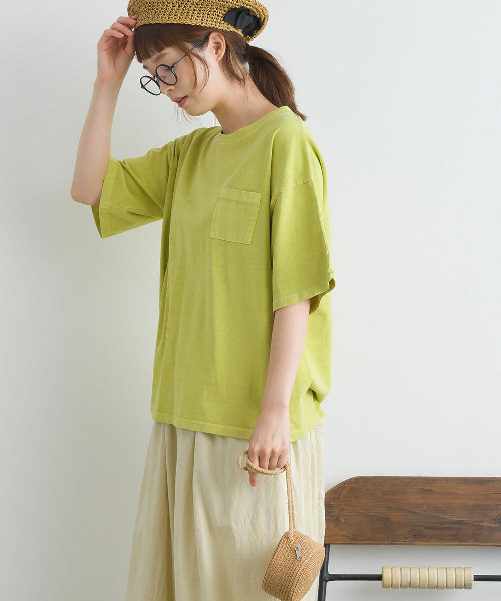 日本女裝代購 - 舒適落肩小口袋五分袖上衣-奶茶棕