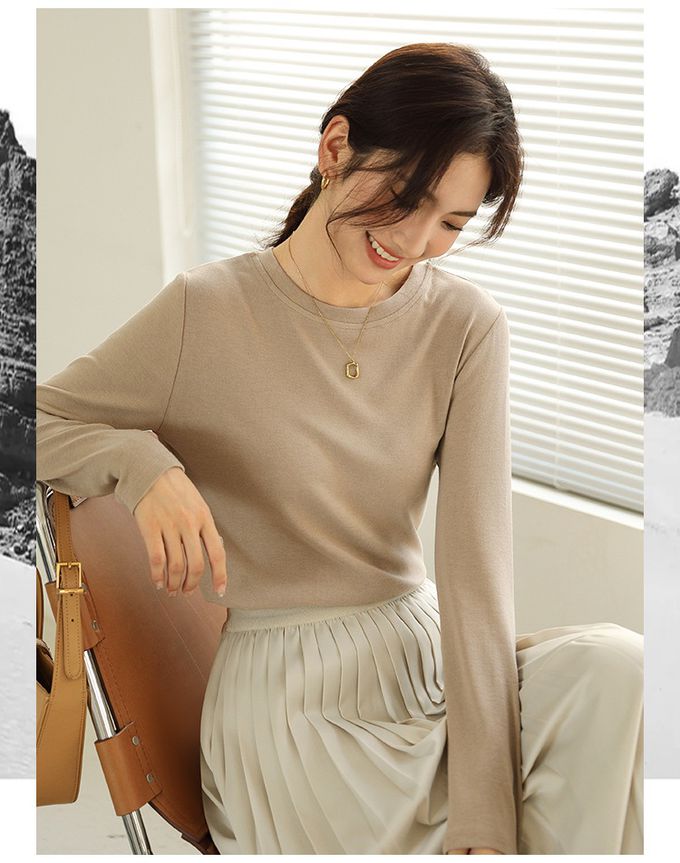 圓領寬鬆素色長袖上衣-紫色 (F)