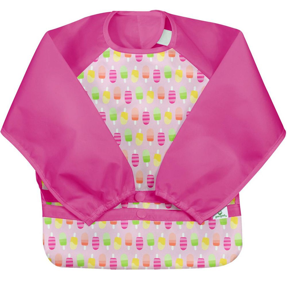 美國 green sprouts - 小綠芽魔鬼氈雙面防水/防食物掉落長袖圍兜單入組-彩色冰花