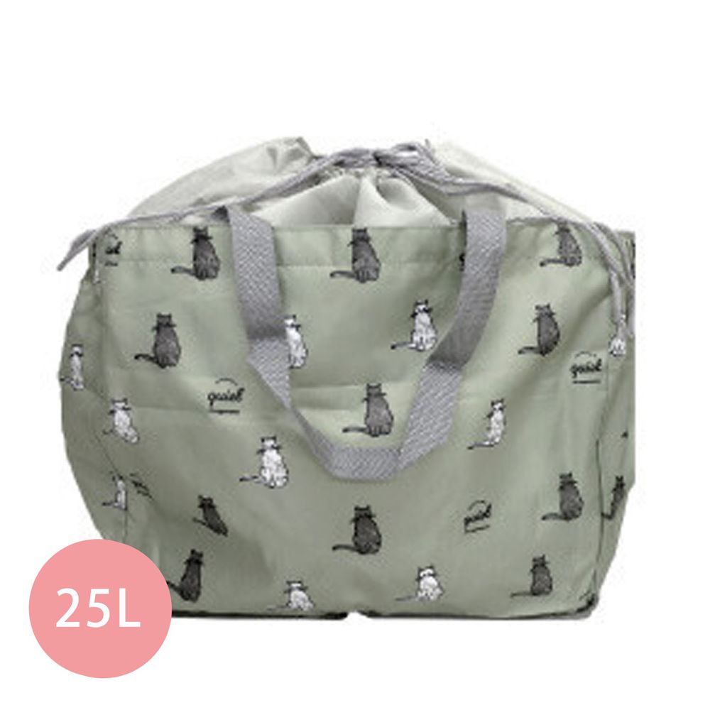 日本 Chepeli - 超大容量保冷購物袋(可套購物籃)-貓咪-灰綠-25L/耐重15kg