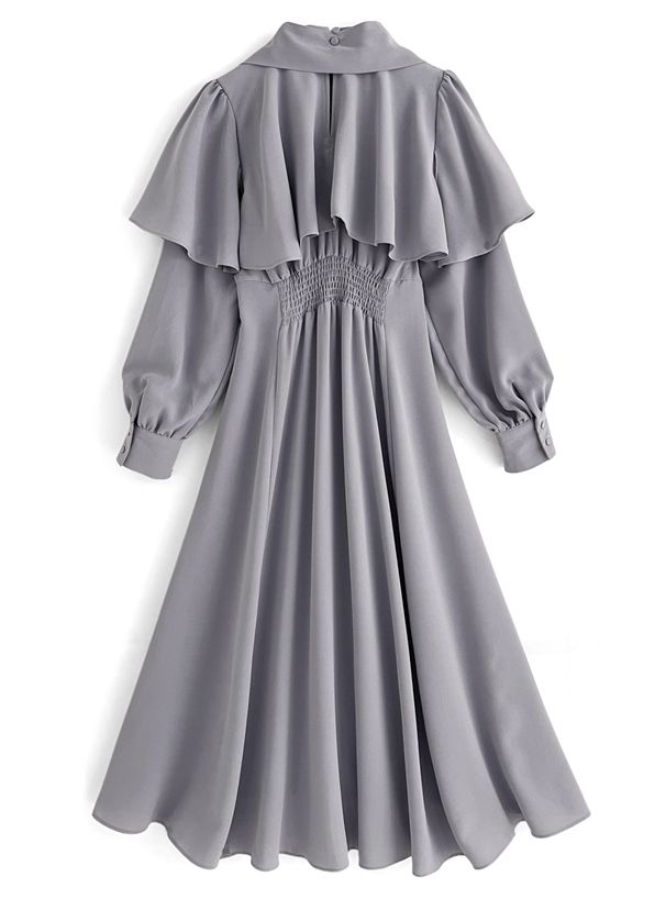 日本 GRL - 燭光晚餐斗篷領雪紡洋裝-寶貝藍