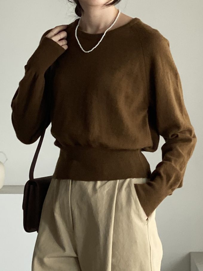 韓國女裝連線 - 喀什米爾混織針織上衣(不刺膚)-駝 (FREE)