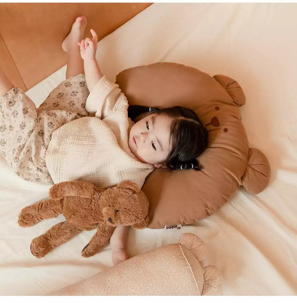 韓國 Hello HiZoo - 手工製動物造型純棉柔感兒童枕-Hi Bear-深可可 (50x30cm)