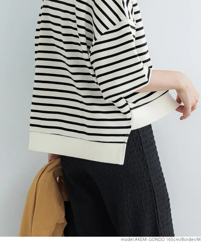 日本 COCA - 百搭前短後長五分袖上衣-杏