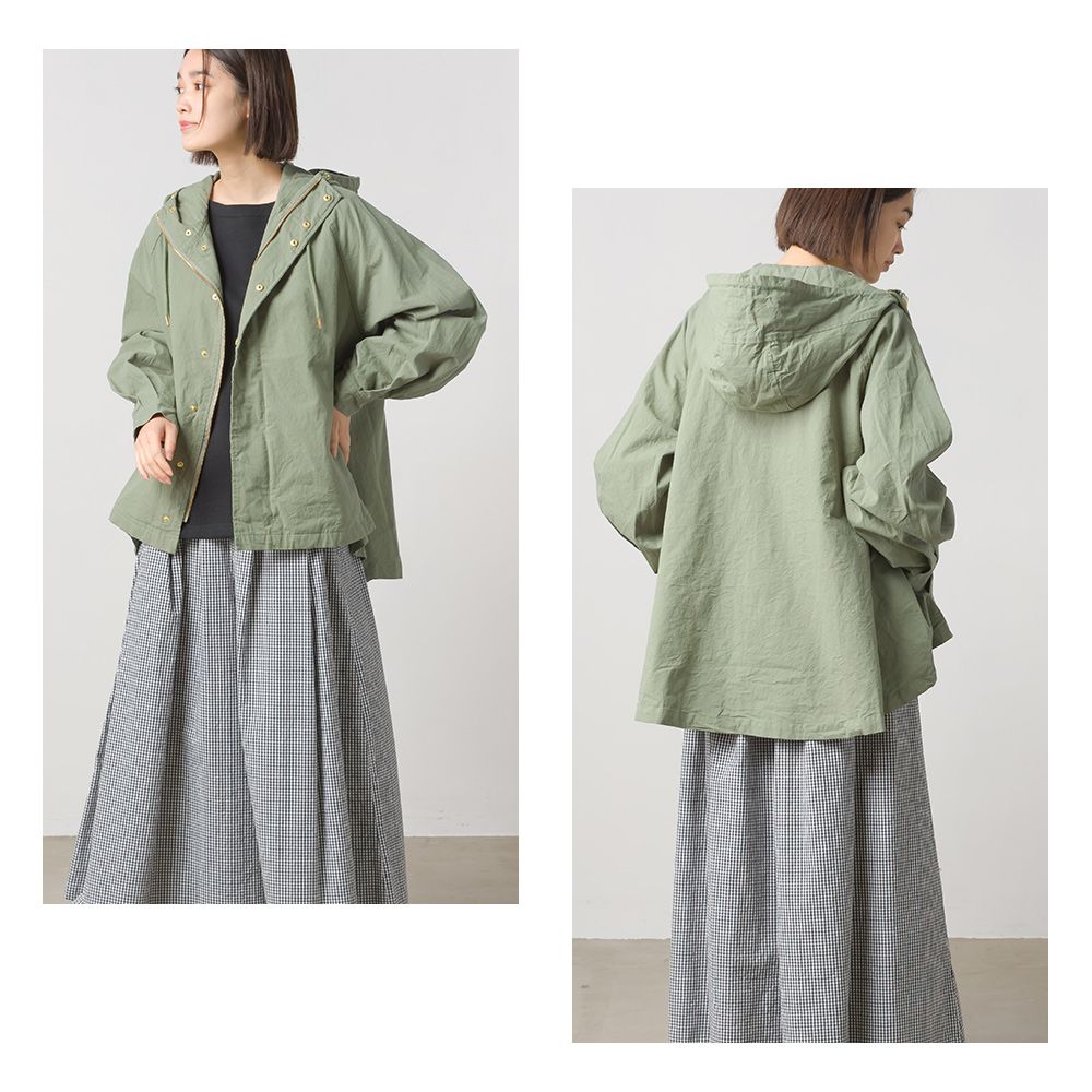 日本 OMNES - 純棉刷舊連帽風衣外套-淺灰綠