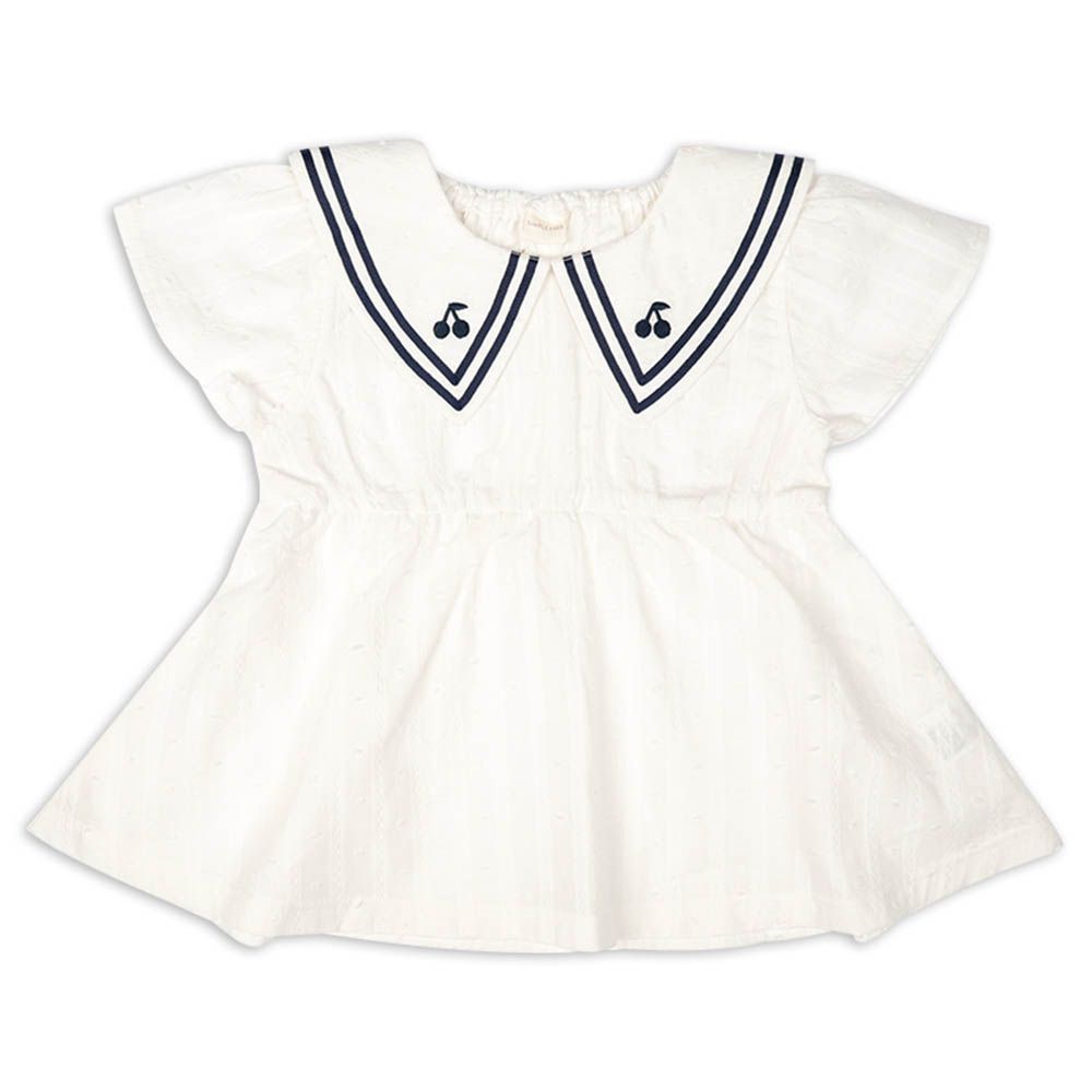 兒童短袖水手風上衣-平織-米白色
