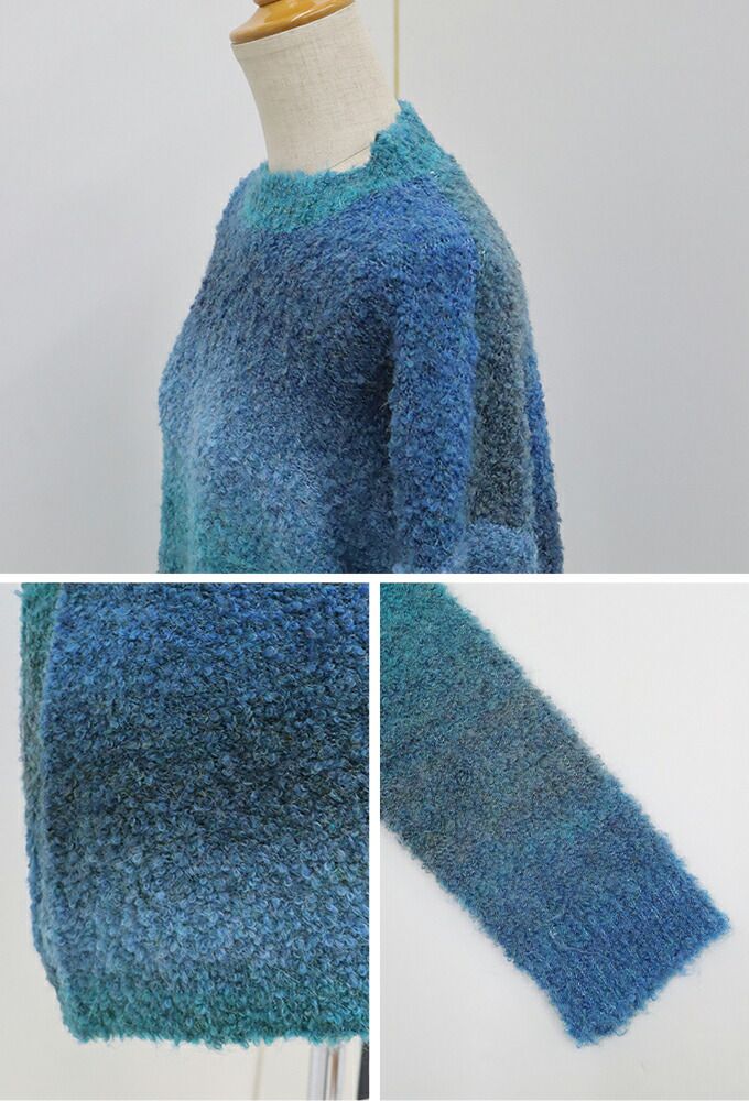 日本 BLUE EAST - 柔軟的夢漸層圓領毛衣-海洋藍