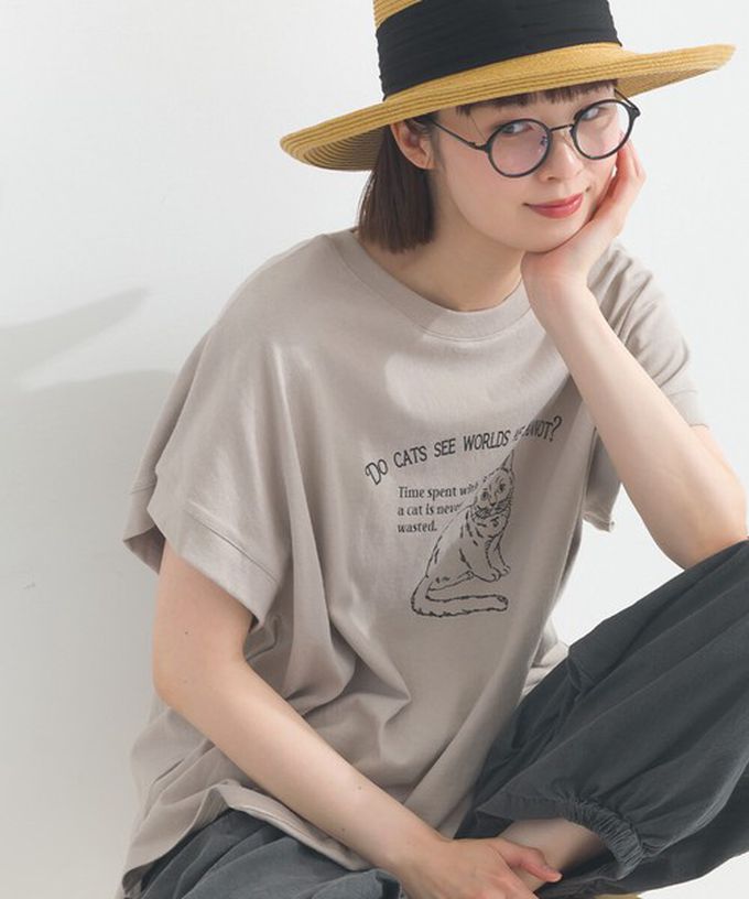 日本 Lupilien - 16OE天竺棉 貓咪印花短袖上衣-粉紅