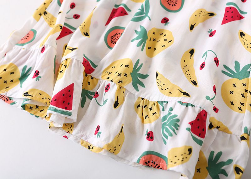 甜美荷葉邊背心洋裝-滿滿水果-白色