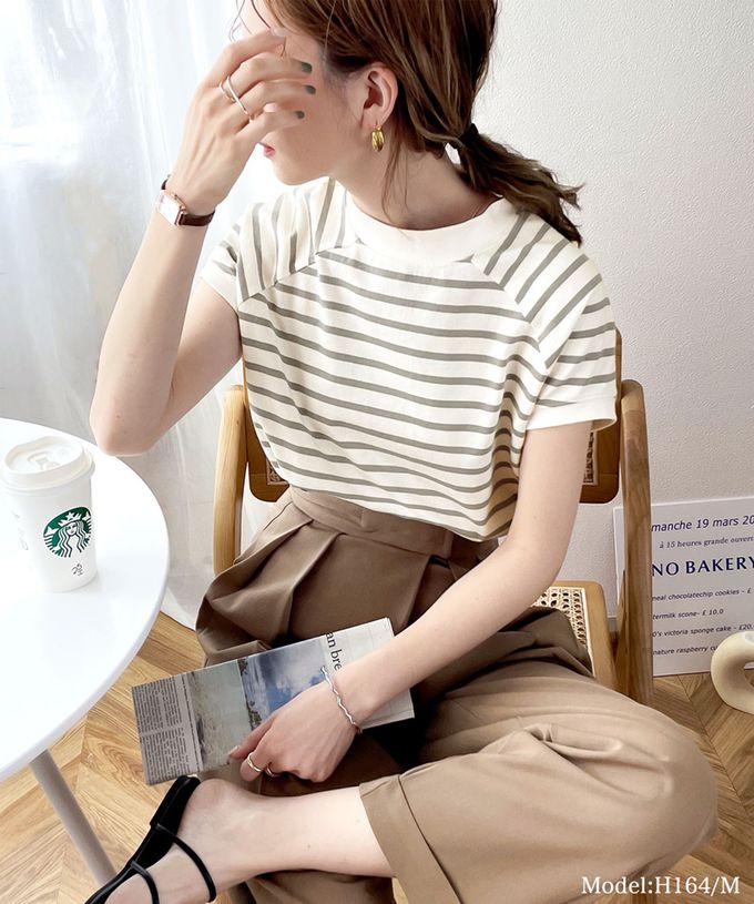 日本 Classical Elf - [熱銷NO.1] 美國棉厚磅顯瘦法式袖上衣-條紋-黑x白