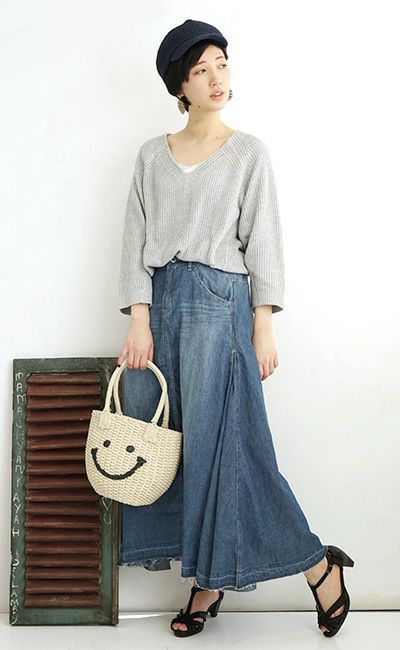 日本 zootie - 百搭輕盈丹寧修身長裙-靛藍