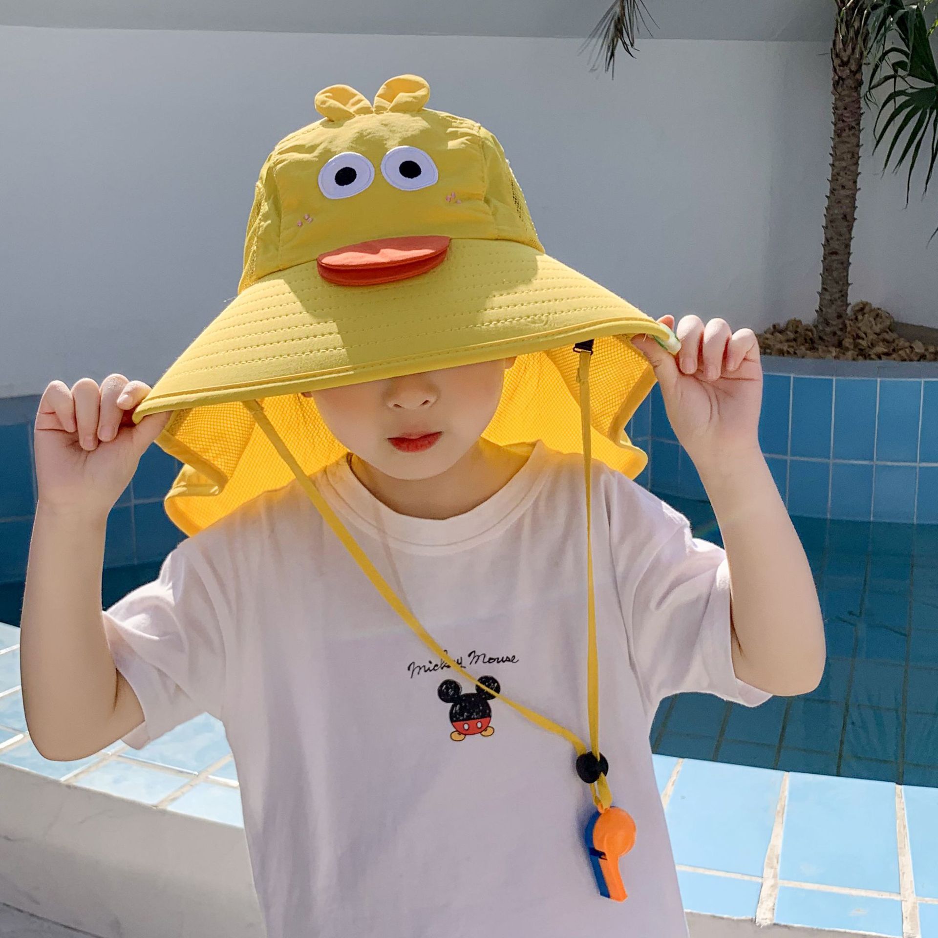 兒童立體大帽簷遮陽漁夫帽-恐龍-藍綠色 (建議2-8歲)