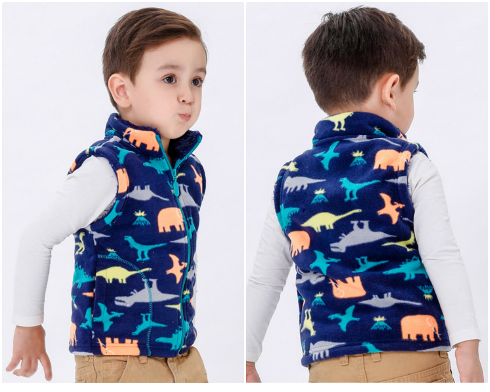 Fleece搖粒絨兒童背心(溫暖加絨)-粉色豹紋